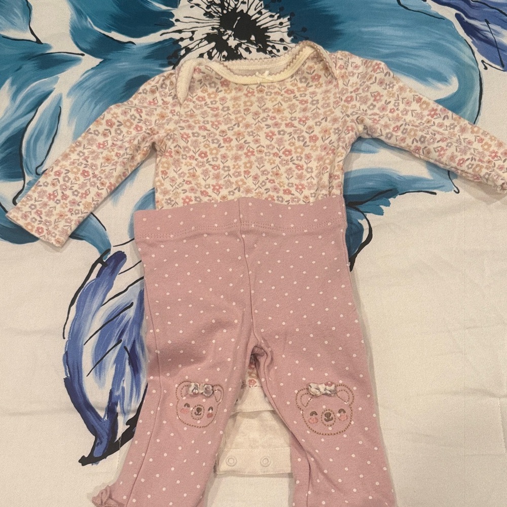 Baby Girls Pink Floral Bodysuit & Pink Polka Dot Leggings Matching Set
